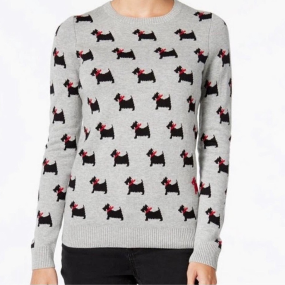 Charter Club Scottie Dog‎ Sweater Gray Black red Bow with bling Women's 2X plus